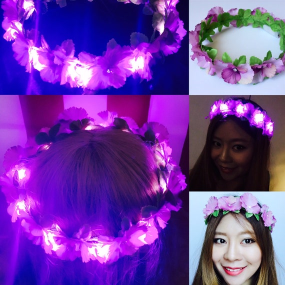 Purple LED Light Up Flower Crown with CrystalFloral