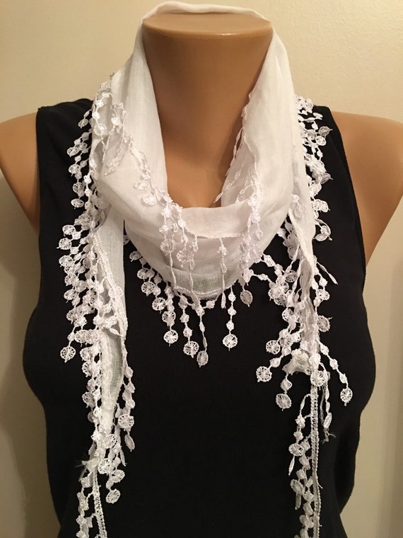 White Lace ScarfWomens FashionBridesmaid by EcoScarvesDesign