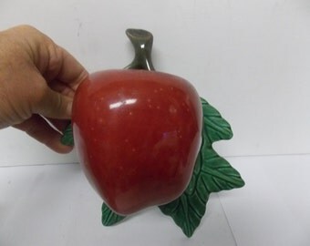 Vintage Pottery Ceramic Red Apple Wall Pocket Vase