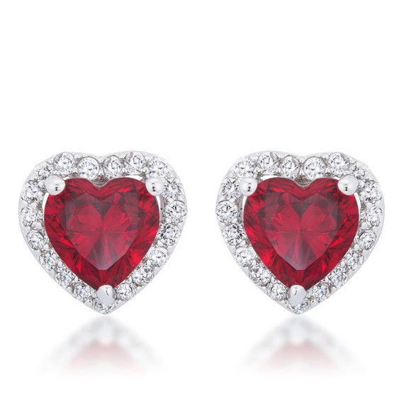 Items similar to Ruby Heart Earrings on Etsy