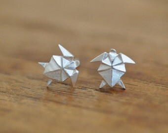 Origami TURTLE Earrings in Sterling Silver, Geometric Turtle, Beach and Ocean Jewelry, Turtle Charms, Beach Life, Jamber Jewels 925