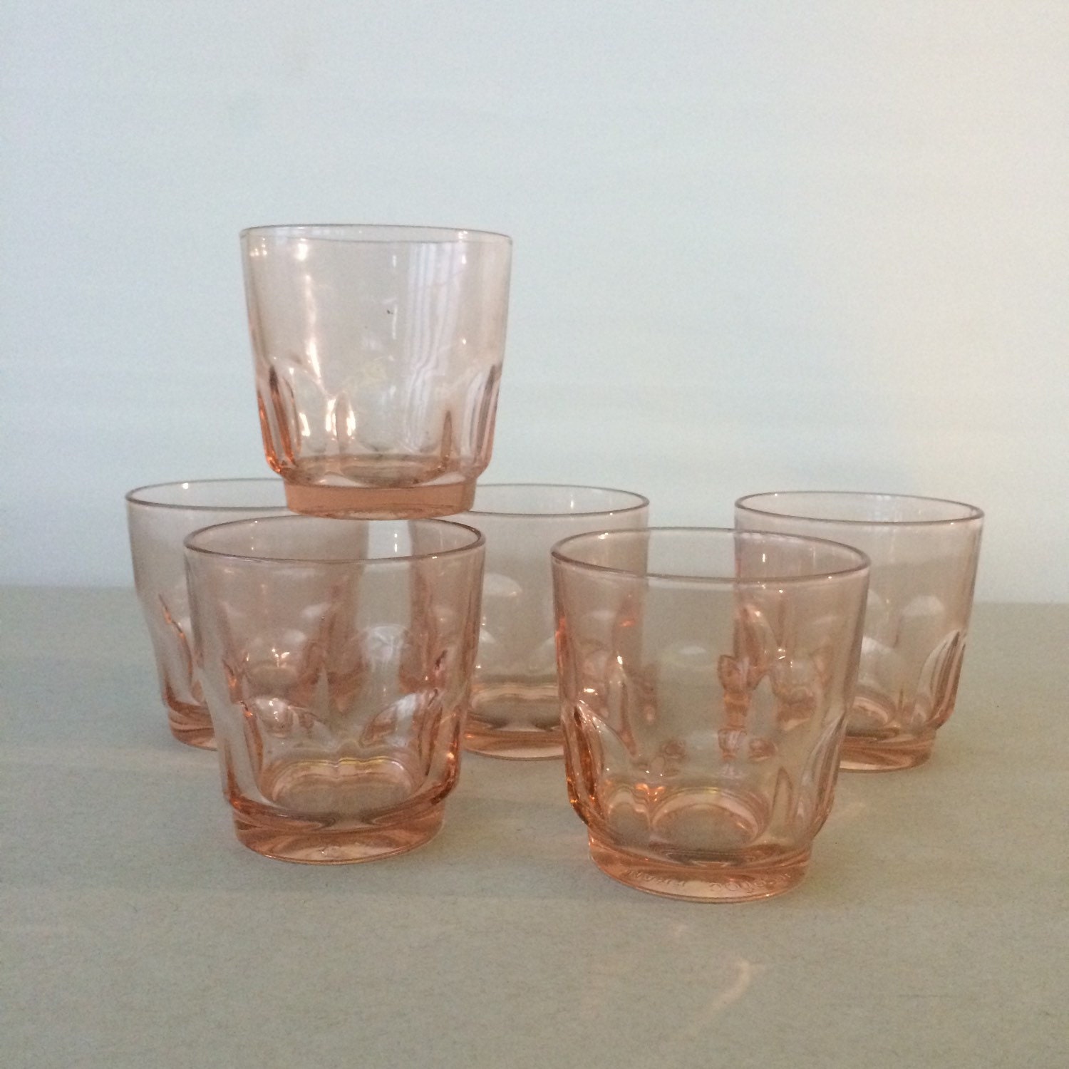 Vintage Arcoroc France Pink Juice Glasses pale pink with
