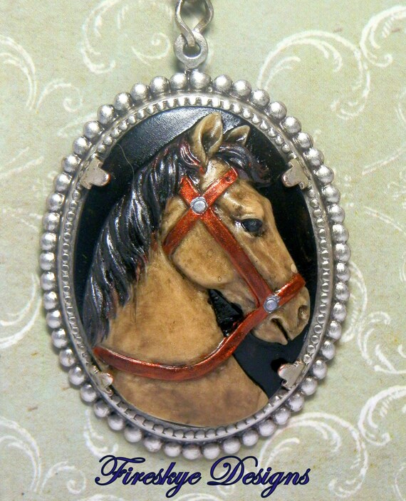 Hand painted horse cameo American made brass by FireskyeDesigns