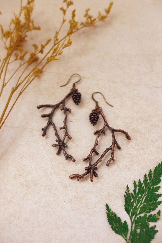 Twig Earrings Twig Jewelry Tree Branch Earrings Pinecone