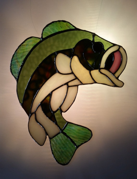 Large Mouth Bass Stained Glass Suncatcher by StainedGlassNCrafts