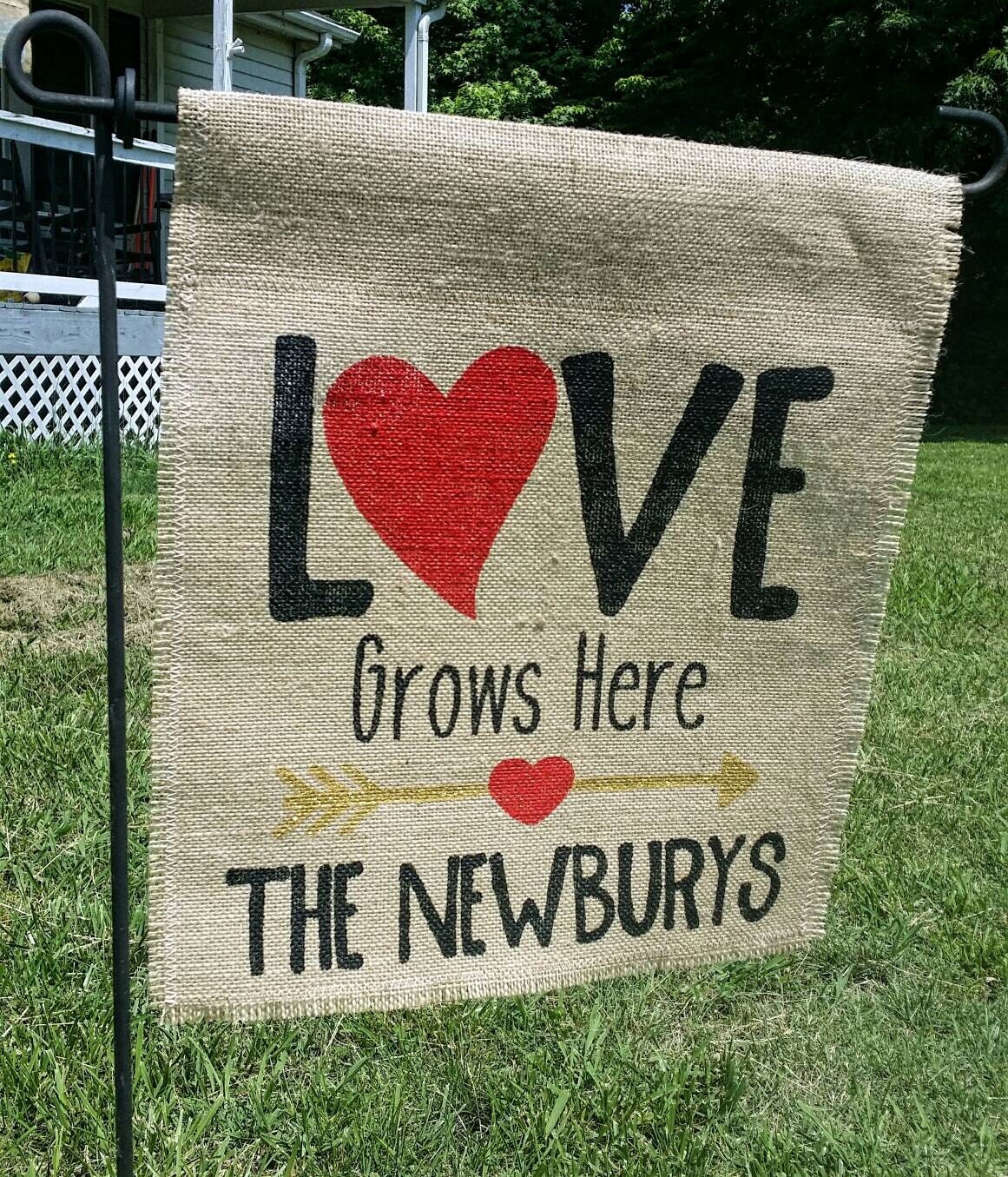 Love Grows Here Personalized Garden Flag Outdoor Garden