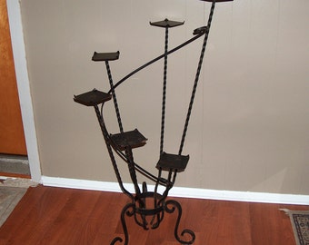 p7583: Antique Large Victorian Black Wrought Iron Plant Stand Tiered Steps Perfect Inside or Outside Patio Garden Vintagewya Furniture