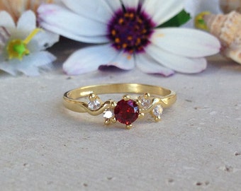 20% off-SALE!!! Red Garnet Ring - Genuine Gemstone Band - Gold Ring - Faceted Ring - Stackable Ring - January Birthstone - Slim Ring