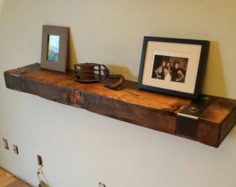 Rustic Reclaimed Wood Floating Shelf with Gunmetal Steel Hardware Brackets/wall Shelf. FREE SHIPPING!!