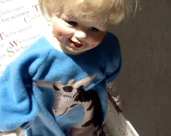Stevie Doll with Toilet Paper. Artist Mary Tretter. 13 Inch Porcelain Doll circa 1991 by Ashton Drake. Adorable Blue PJ. Collectible