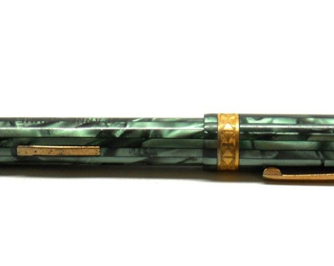 Storewide 25% Off SALE Antique Majestic Art Deco Lever Fill Marble Strip Fountain Pen Featuring Original Jeanne Hummel Monograming