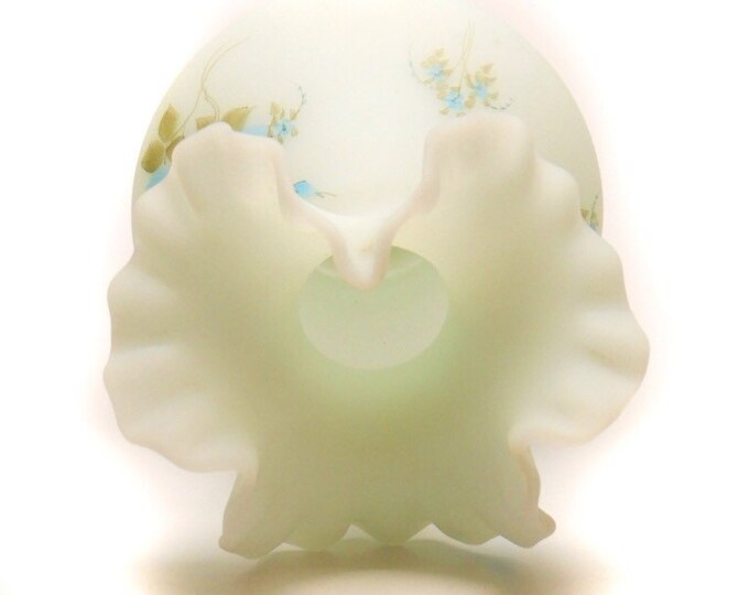 Storewide 25% Off SALE Vintage Hand Painted Pale Blue Rose Designed Satin Custard Floral Vase Featuring Elegant Ruffled Design Finish