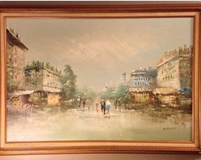 Storewide 25% Off SALE Louis Charles Basset Signed Oil On Canvas Large Original Painting Featuring Classical Paris France Street Scene With