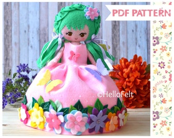 PDF PATTERN: Spring Fairy, Felt Doll Sewing Pattern. Plush Pattern. Dress up doll fairy.