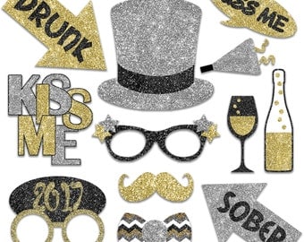 2017 New Years Eve Photo Booth Props - Printable Decorations and Banner - Over 40 Glitter Images - New Years Party - INSTaNT DOWNLoAd