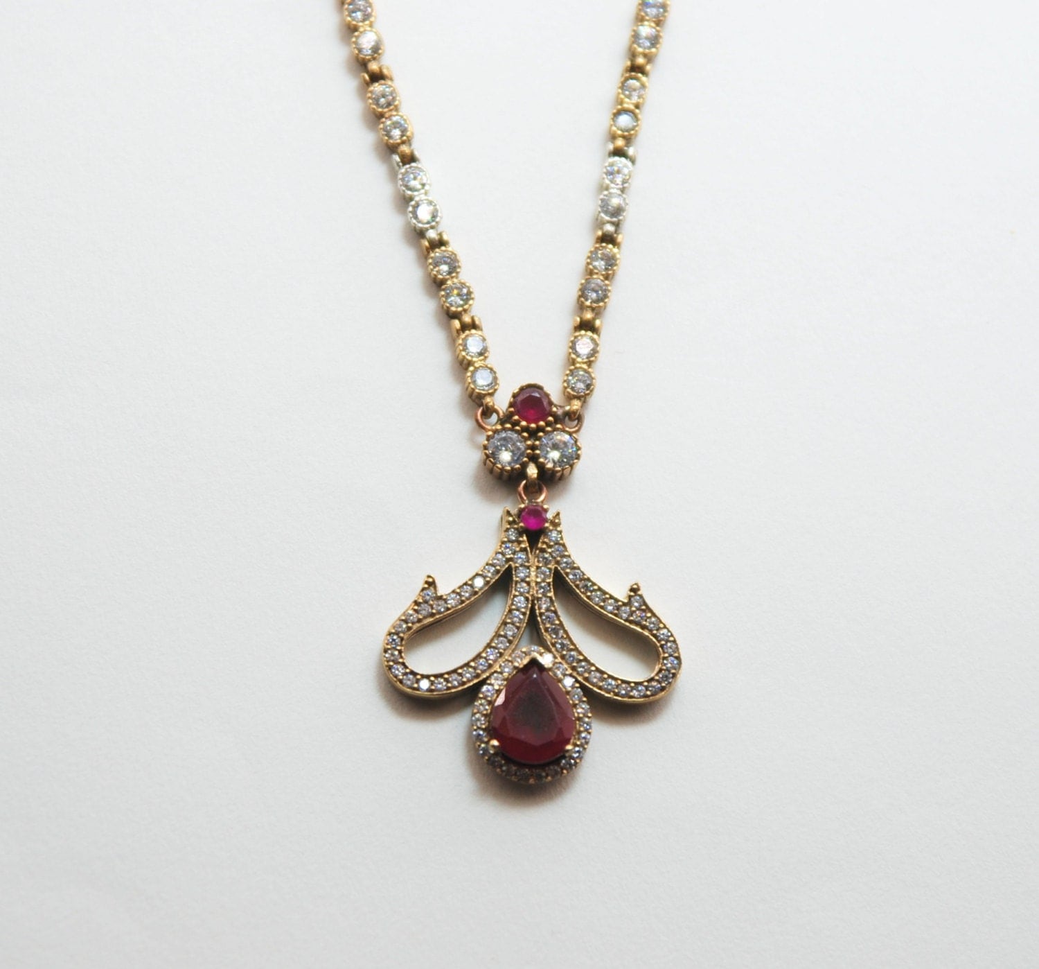 Red Ruby Jewelry Authentic Pendant Necklace Zirconi Stone