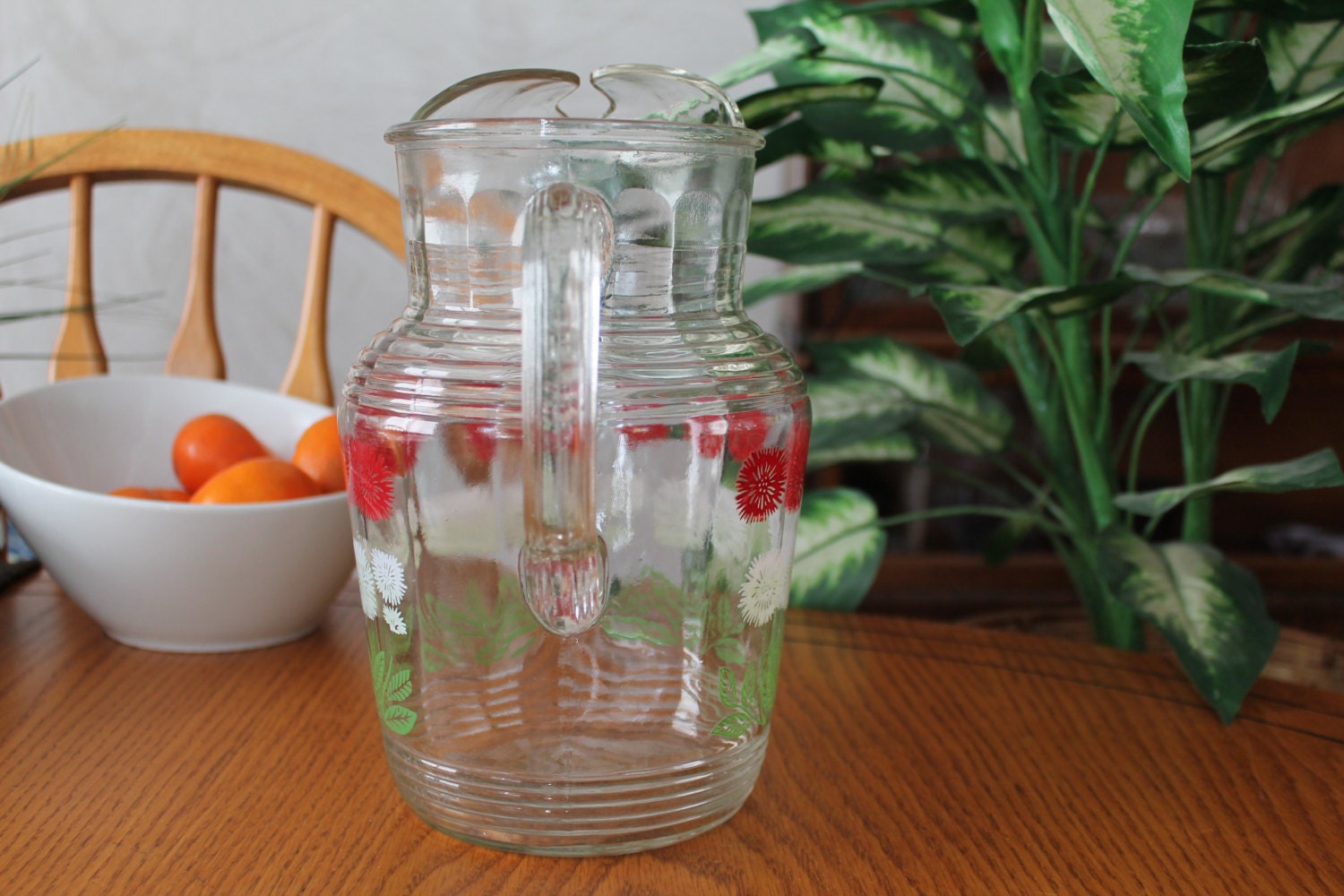 Large Vintage Glass Ice Tea Pitcher Mid by campeauscollectables