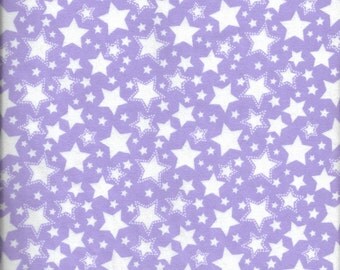 New Starry Nights Purple with White Stars 100% cotton flannel fabric by the yard and half-yard
