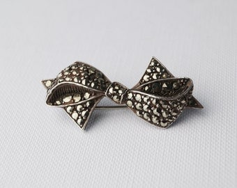 Vintage Sterling Silver and Marcasite Brooch - Vintage Marcasite Brooch - Vintage Sterling Silver Brooch - Vintage Pin - Vintage Bow Brooch
