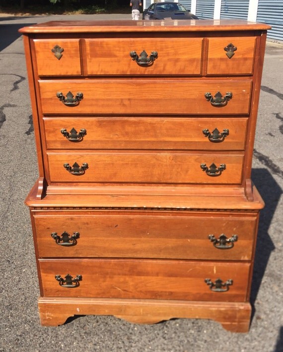 Vintage Tall Solid Maple Dresser on Castors