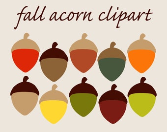 Fall Clip Art, "ACORN CLIPART" in Autumn Shades of Red, Orange, Green, Yellow, Tan, and Brown