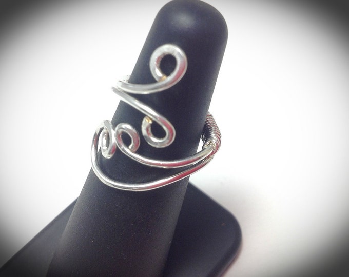 Adjustable swirl ring with double band in Sterling silver