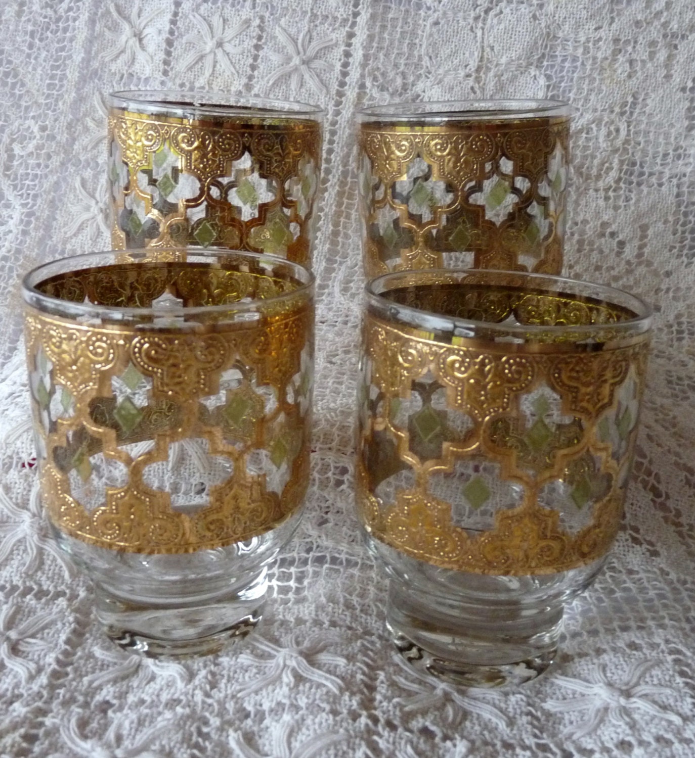 CULVER GLASS Set 4 MidCentury 1950's Barware 22k Gold