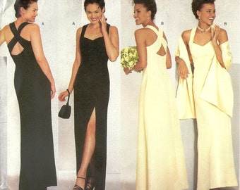 Prom BUTTERICK Sewing Pattern 6463 Sizes 12-16. Evening, bridesmaid. Straight. A-line. Column. Crossed straps. Wrap. Shawl. Uncut.