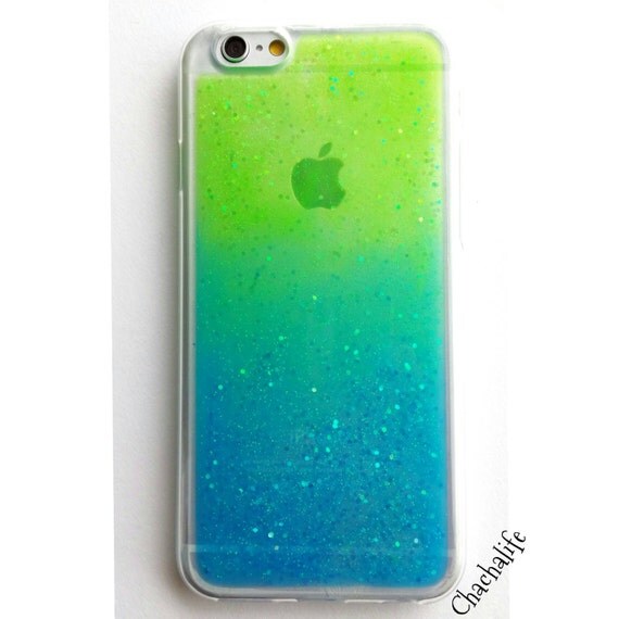 Glitter phone Case Blue and Green Glitter Resin by ChaChaLifeCraft