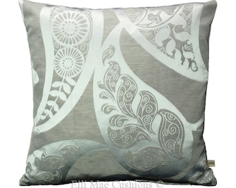 Casadeco Designer Fabric Cushion Cover Cachemire Silver Satin Sofa Throw Pillow
