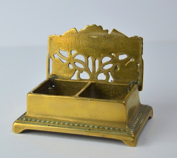 Vintage Postage Stamp Holder Brass Inkwell Vintage Ink Pot