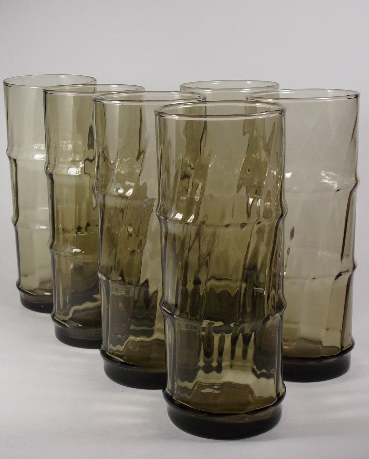 Set of Six 6 Libbey Glass Bamboo Pattern Tumblers