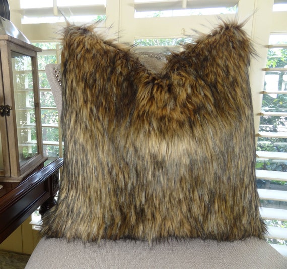 Brown Fur Throw Pillow Cover Mountain Coyote Brown Faux Fur