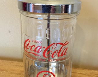 Vintage Coca Cola Straw Dispenser Glass Chrome 6.5" Tall Retro Soda Pop Drink Coca Cola Delicious and Refreshing