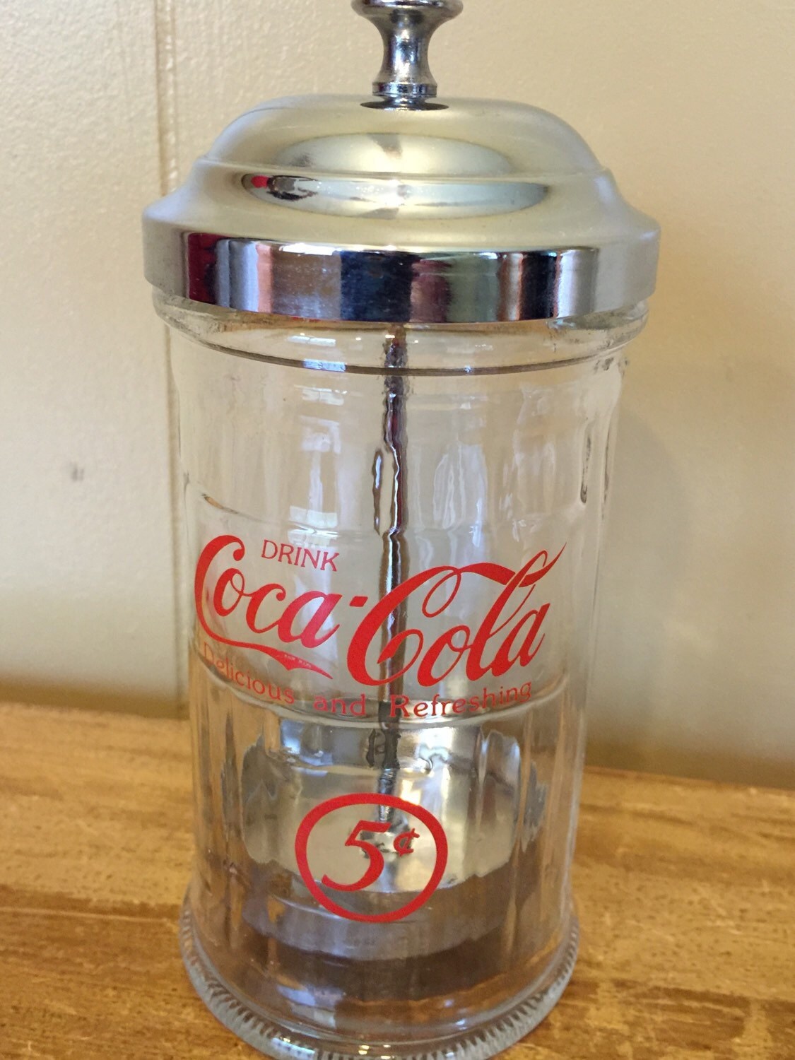 Vintage Coca Cola Straw Dispenser Glass by brownfieldsupplies