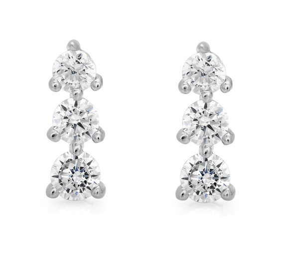 Dainty Earring Set, Earring Dainty Set, Dainty Set Earring, Set Earring Dainty, 0.5 Ct 3-stone Earrings 14k White Gold Past Present Future