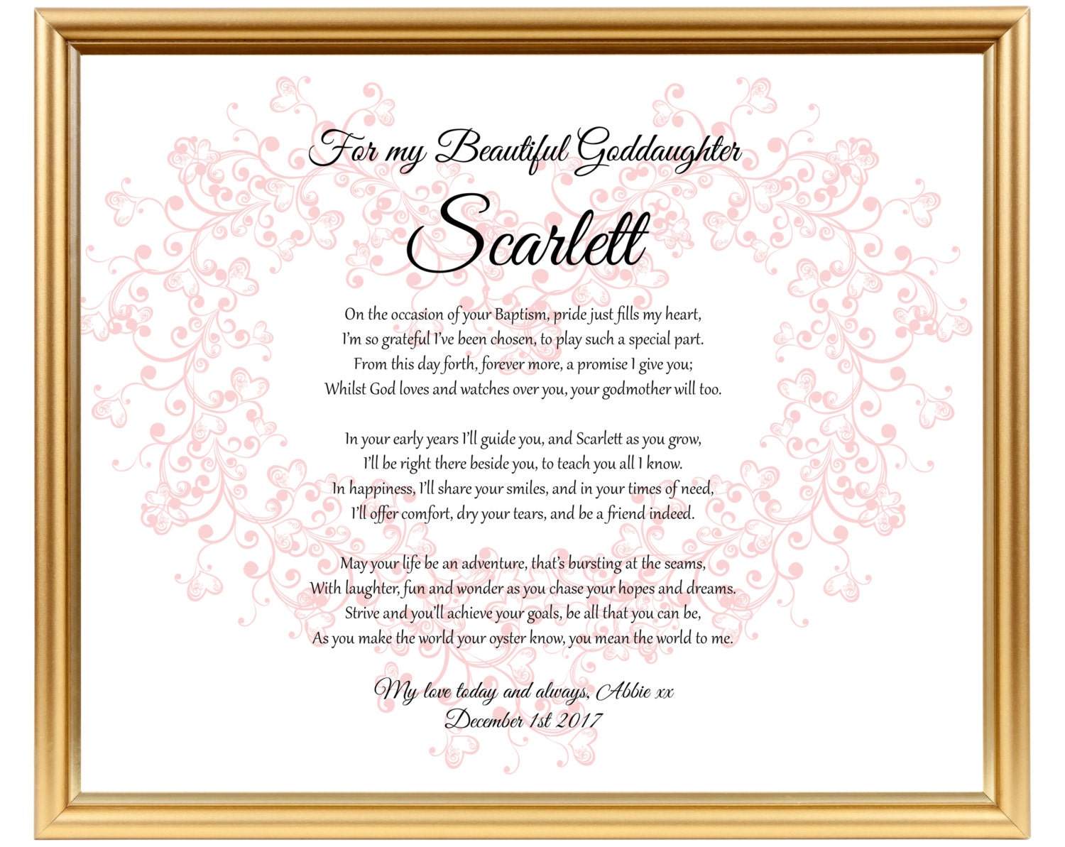Godparents to Godchild gift poem Goddaughter gift