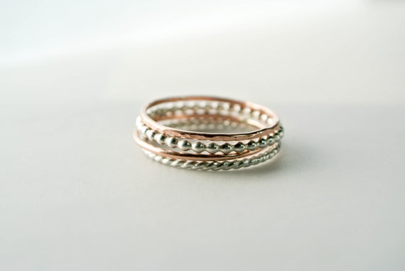 Mixed Metals Stacking Rings Rose Gold Ring Stack Sterling