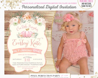 Pumpkin Invitation Girl Shabby Chic Pumpkin Invitation Rustic Pumpkin Invitation Floral Pumpkin 1st Birthday Invitation Pumpkin 1st Birthday