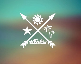 Beach Life Summer Fun Decal Wave - Starfish - Palm Tree - Sun Icon - Car Sticker - Laptop Decal - Laptop Sticker