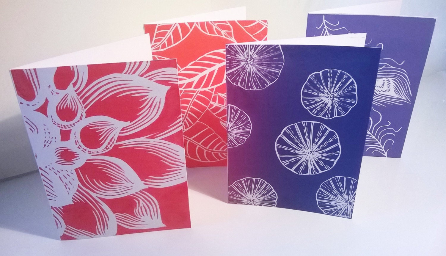 Linocut cards set Greeting cards handmade Set of 4 prints