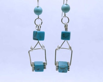 Handmade Turquoise & Silver Drop Earrings