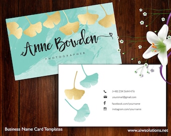 Ginkgo Leaves name card, Name Card Template, Photography name card, calling cards, DIY business cards, Ginkgo Leaves gold