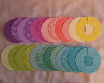 Round Paper Wine Glass Markers, Wine Charms, Print and solid bright colors, House Warming, gift, disposable