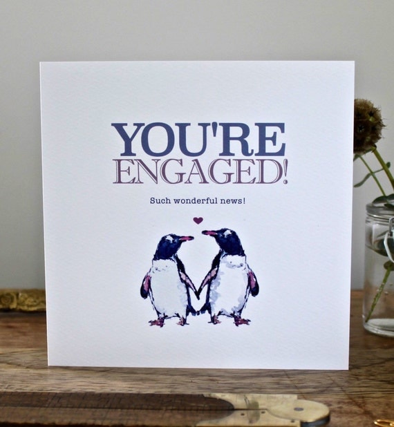 Items Similar To Youre Engaged Penguin Luxury Engagement Card Engagement Congratulations