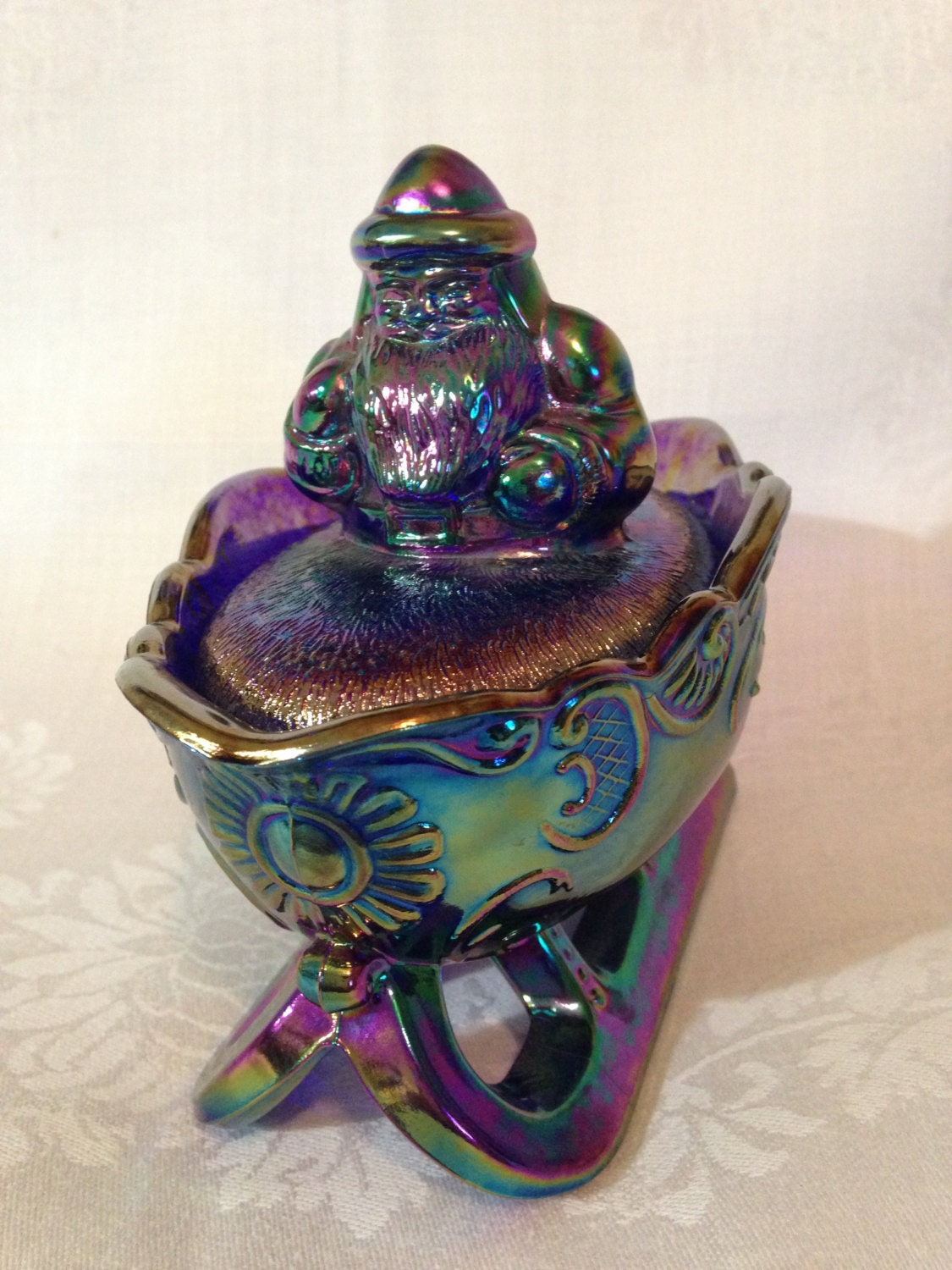 Rare Westmoreland Purple Carnival Glass Santa On Sleigh