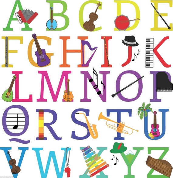 Music theme alphabet colour vinyl wall stickers nursery