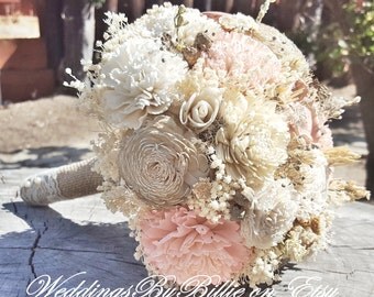Blush Champagne Sola Wedding Bouquet,Fall Bouquets,Sola Flowers, Alternative Bouquet,Rustic Shabby Chic ,Bridal Accessories,Keepsake Bouquet