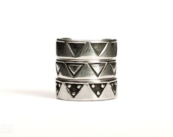 Sterling Silver Ear Cuff Earrings Set of 3 Minimal Triangles Ear Wrap Earrings Boho Jewelry - ECU012