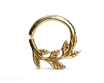 Leaves Septum Ring Nose Ring Body Jewelry Yellow Gold Plated Silver Bohemian Fashion Indian Style 14g 16g - SE036R YGP